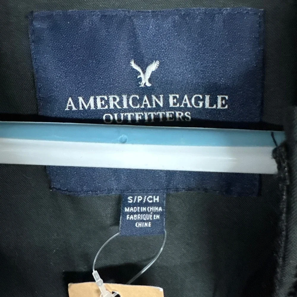 American Eagle Bomber Jacket Women Small Black Sherpa Fleece Full Zip NWT New
